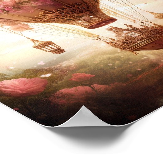 Fantasy Hot Air ballonroze Gold Poster (Hoek)