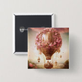 Fantasy Hot Air ballonroze Gold Vierkante Button 5,1 Cm (Voorkant /achterkant)