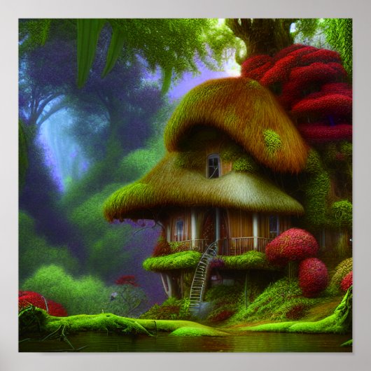 Fantasy House in een Greenery Scene, Fantasy Cotta Poster (Voorkant)