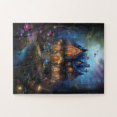 Fantasy huis bos sprookje huis magische lichten legpuzzel (Horizontaal)