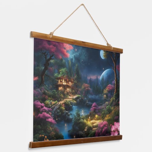 Fantasy Huis en Tuin Hangend Wandkleed (Gebogen)