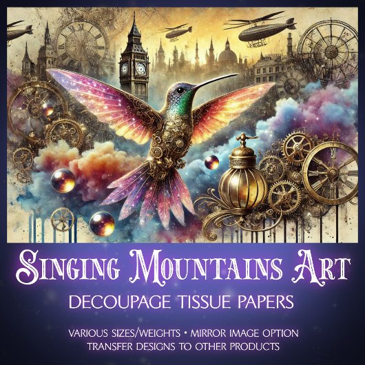 Fantasy Hummingbird Steampunk Landschap Decoupage Tissuepapier