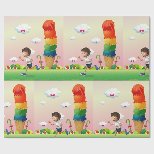 Fantasy Ice Cream Cone met Happy Running Boy Cadeaupapier (Vlak)