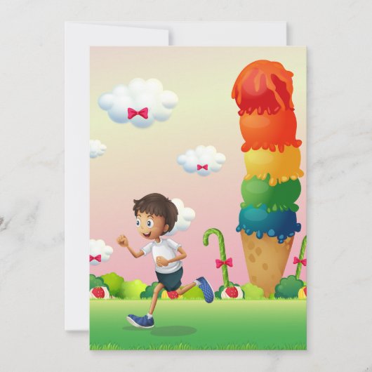 Fantasy Ice Cream Cone met Happy Running Boy Kaart (Voorkant)