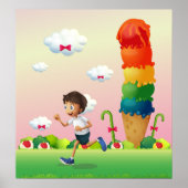 Fantasy Ice Cream Cone met Happy Running Boy Poster (Voorkant)