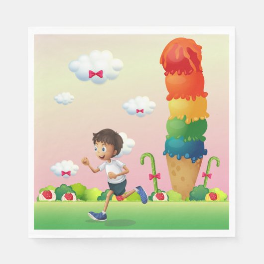 Fantasy Ice Cream Cone met Happy Running Boy Servet (Voorkant)