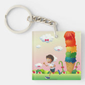 Fantasy Ice Cream Cone met Happy Running Boy Sleutelhanger (Voorkant)