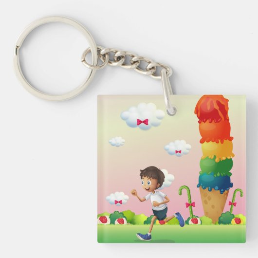 Fantasy Ice Cream Cone met Happy Running Boy Sleutelhanger (Voorkant)