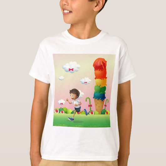 Fantasy Ice Cream Cone met Happy Running Boy T-shirt (Voorkant)