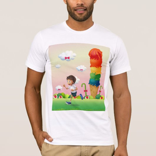 Fantasy Ice Cream Cone met Happy Running Boy T-shirt (Voorkant)