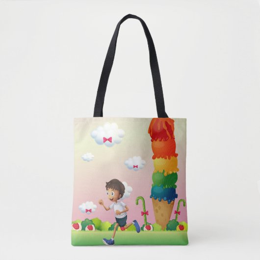Fantasy Ice Cream Cone met Happy Running Boy Tote Bag (Voorkant)
