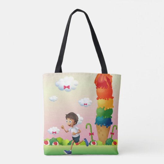 Fantasy Ice Cream Cone met Happy Running Boy Tote Bag (Achterkant)
