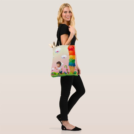 Fantasy Ice Cream Cone met Happy Running Boy Tote Bag
