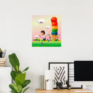 Fantasy Ijsje met Blij Lopende Jongen Poster