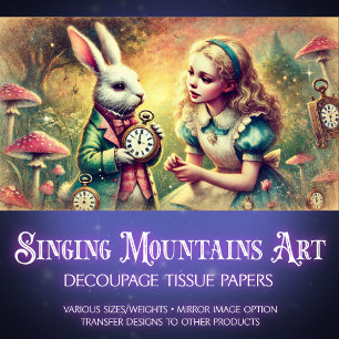 Fantasy Illustration  Alice Bunny Decoupage Tissuepapier