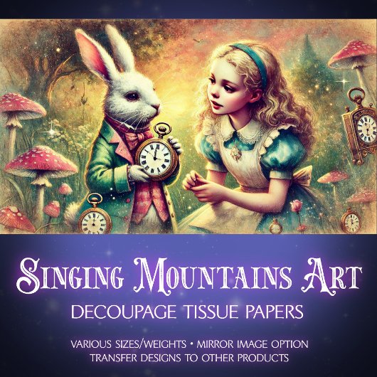 Fantasy Illustration  Alice Bunny Decoupage Tissuepapier