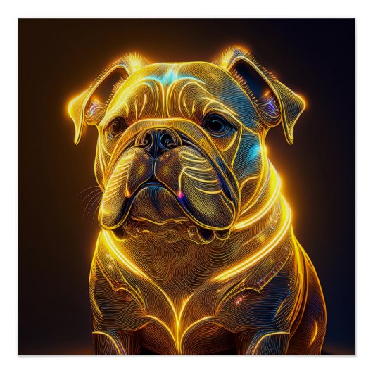 Fantasy Image Neon Yellow English Bulldog Perfect Poster (Voorkant)