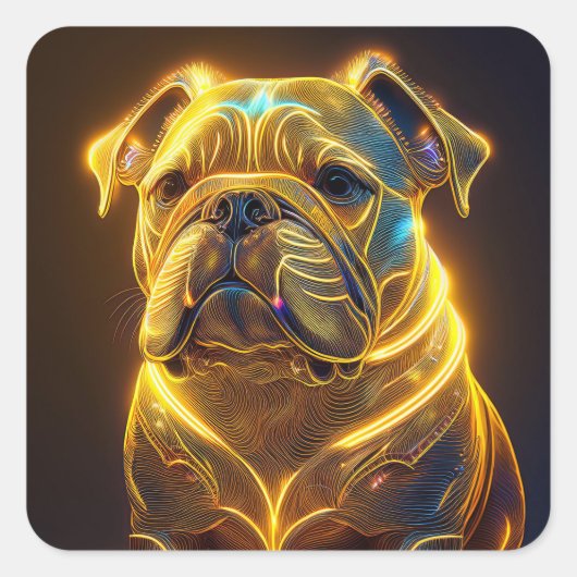 Fantasy Image Neon Yellow English Bulldog Vierkante Sticker (Voorkant)