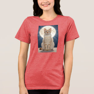 Fantasy image of a huge moon with a beautiful cat. Tri-Blend shirt