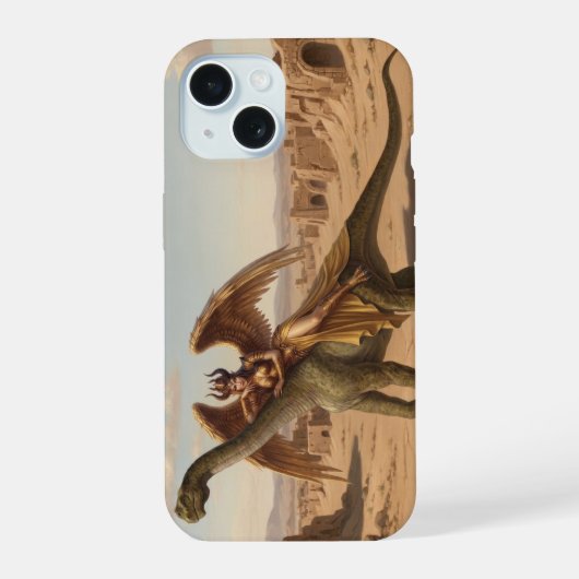 Fantasy Inanna met dinosaurus iPhone 15 Case (Achterkant)