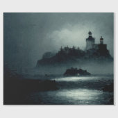 Fantasy Island Lighthouse Misty Foggy Dark Night Cadeaupapier (Vlak)