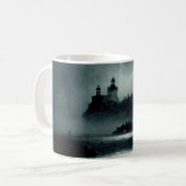 Fantasy Island Lighthouse Misty Foggy Dark Night Koffiemok (Voorkant links)