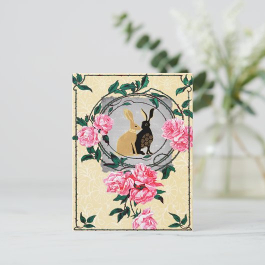 Fantasy Jackrabbit Hares Roos Romantic Collage Briefkaart (Staand voorkant)