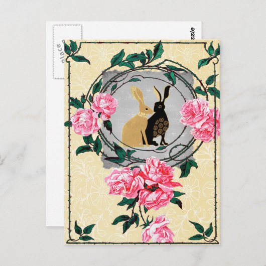 Fantasy Jackrabbit Hares Roos Romantic Collage Briefkaart (Voorkant / Achterkant)