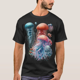 Fantasy jellyfish in pastel turquoise and orange  t-shirt