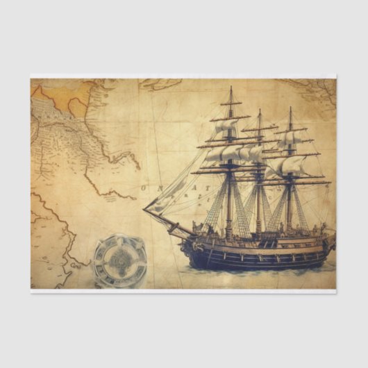  Fantasy Kaart Zeilschip Decoupage Tissuepapier (Voorkant)