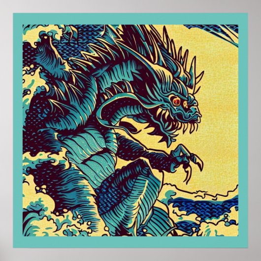 Fantasy Kaiju Anime - Houtsnede 1 Poster (Voorkant)