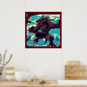 Fantasy Kaiju Anime - houtsnede 3 Poster (Keuken)