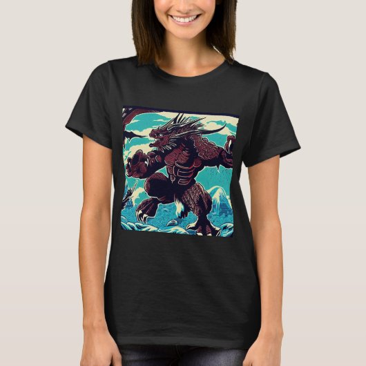 Fantasy Kaiju Anime - houtsnede 3 T-shirt (Voorkant)