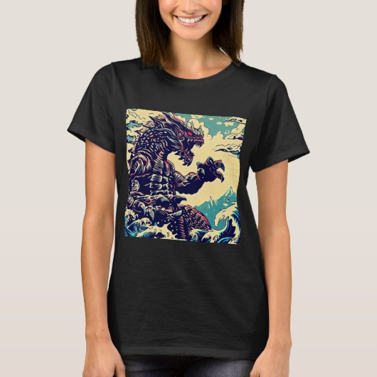 Fantasy Kaiju Anime - Houtsnede 4 T-shirt (Voorkant)