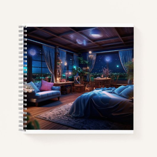 Fantasy kamer in de nachtelijke Desk Mat Notitieboek (Voorkant)