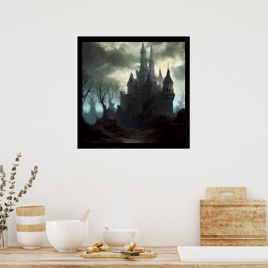Fantasy Kasteel Beangstigend Landschap 2 Poster (Keuken)