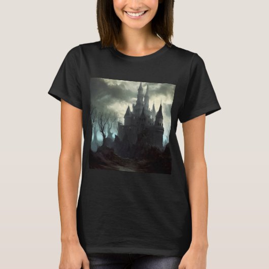 Fantasy Kasteel Beangstigend Landschap 2 T-shirt (Voorkant)