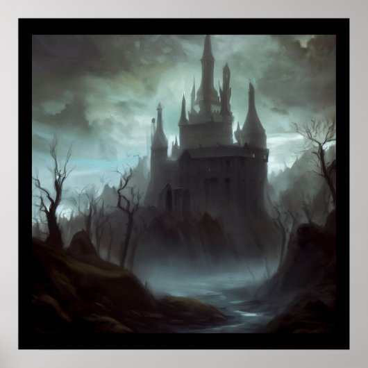 Fantasy Kasteel Beangstigend Landschap 3 Poster (Voorkant)