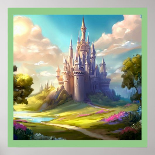 Fantasy Kasteel Gelukkig Landschap 2 Poster (Voorkant)