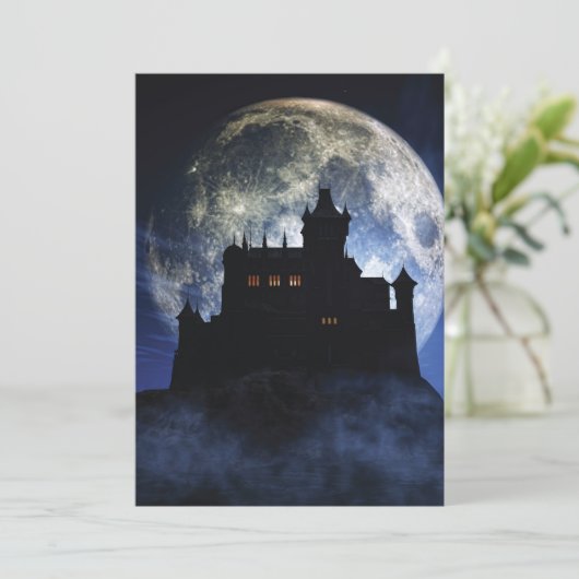 Fantasy kasteel in de nacht bedankkaart (Staand voorkant)