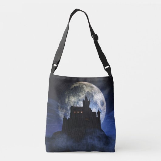 Fantasy kasteel in de nacht crossbody tas (Achterkant)