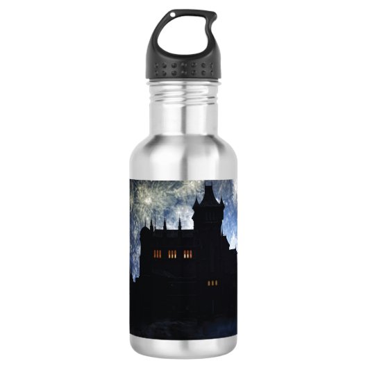 Fantasy kasteel in de nacht waterfles (Voorkant)