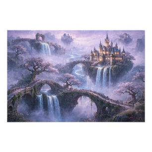 Fantasy Kasteel Surreal Landschap Lavendel Blauw Foto Afdruk