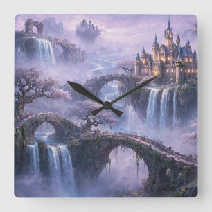 Fantasy Kasteel Surreal Landschap Lavendel Blauw Vierkante Klok