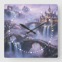 Fantasy Kasteel Surreal Landschap Lavendel Blauw Vierkante Klok