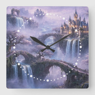 Fantasy Kasteel Surreal Landschap Lavendel Blauw Vierkante Klok