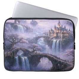 Fantasy Kasteel Surrealistisch Landschap Lavendel  Laptop Sleeve