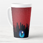 Fantasy Kat Blauwe Ogen Met Druppels Latte Mok (Linkerhoek)