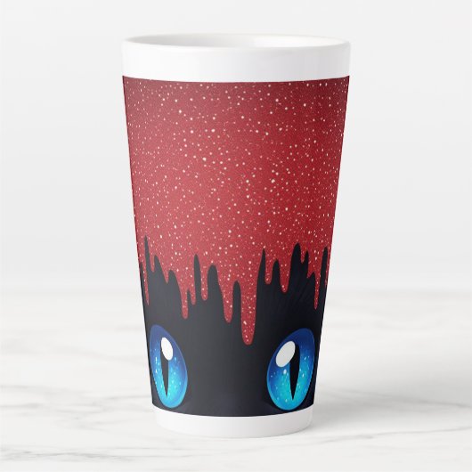 Fantasy Kat Blauwe Ogen Met Druppels Latte Mok (Voorkant)