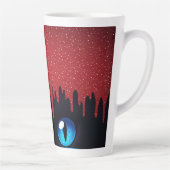 Fantasy Kat Blauwe Ogen Met Druppels Latte Mok (Rechts)